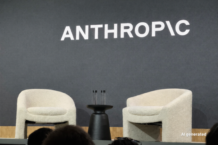 Anthropic Event Stage Displayed with “AI Generated” Watermark